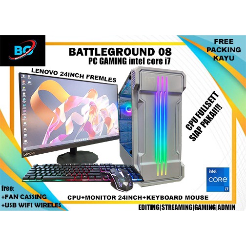 PC Gaming Pcgaming intel core i7 3770  ram 16 gb ssd 240 gb hdd 500 gb Led 24 in full set baru