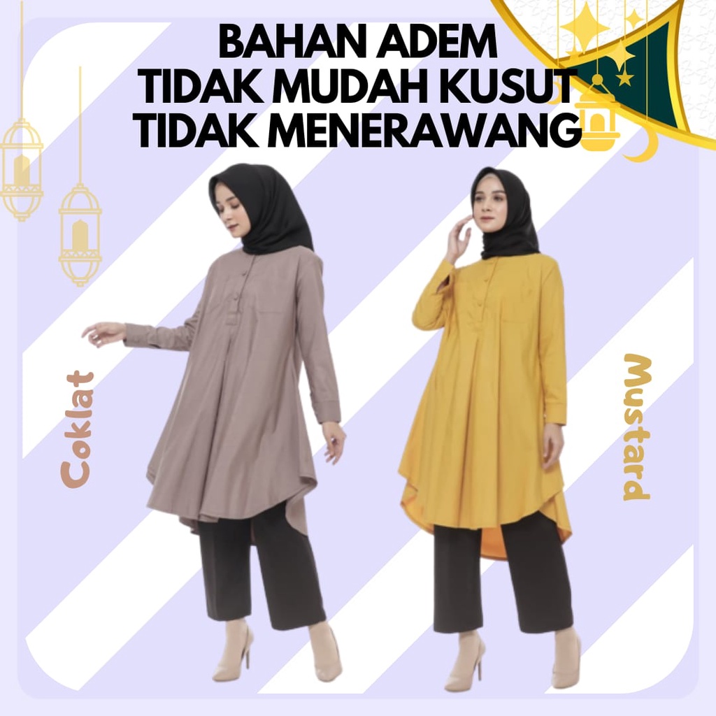 Baju Atasan Toyobo Azkia Kondangan Dress Tunik Casual Wanita Hijab Muslim Polos Lembut Nyaman Dipakai Size M L XL