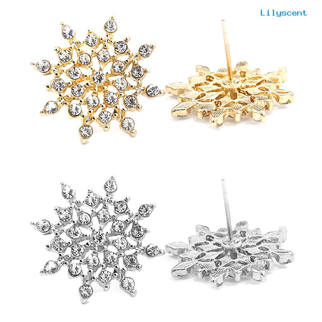 [LS] 1pasang Wanita Fashion Elegan Snowflake Berlian Imitasi Anting Ear Studs Perhiasan Hadiah Untuk Pakaian Sehari-Hari