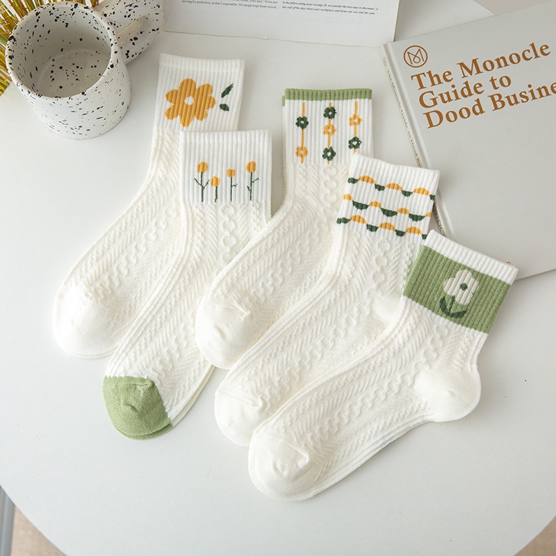 [COD] KAOS KAKI PUTIH PANJANG MID SOCK DENGAN AKSEN BUNGA HIJAU CUTE ALA KOREA KAOS KAKI FASHION MOTIF TIMBUL CUTE ALA KOREA KAOS KAKI WANITA