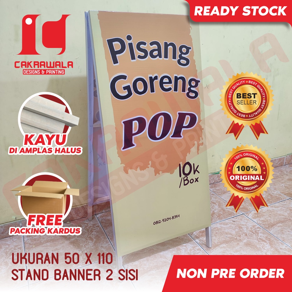 STAND BANNER KAYU 50 X 110 - STANDING BANNER KAYU JUALAN PISANG GORENG - SEGITIGA BANNER KAYU - SEGI