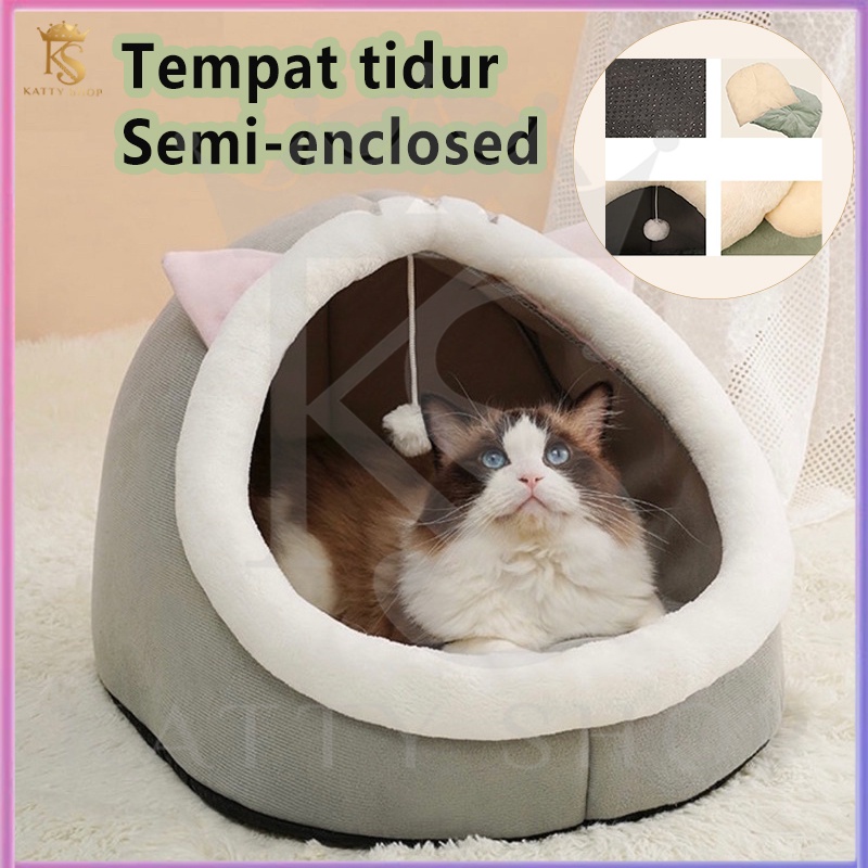 Menarik tempat tidur hewan peliharaan / kucing dan anjing / tempat tidur kucing dan anjing bisa dicuci dan rumah kucing / rumah semi tertutup kucing dan villa