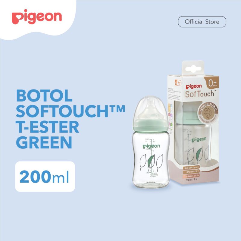 PiGEON Botol T-Ester Wide Neck 200 ml Light Green W/P-Plus Nipple