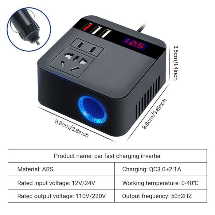 Car Power Konverter Fast Charging USB 3 Listrik Inverter 120W Mobil