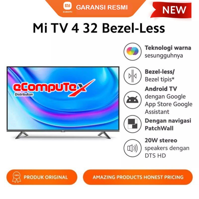 Xiaomi Mi TV 4 32&quot; Bezel-Less Smart TV - Android TV Google Assistant