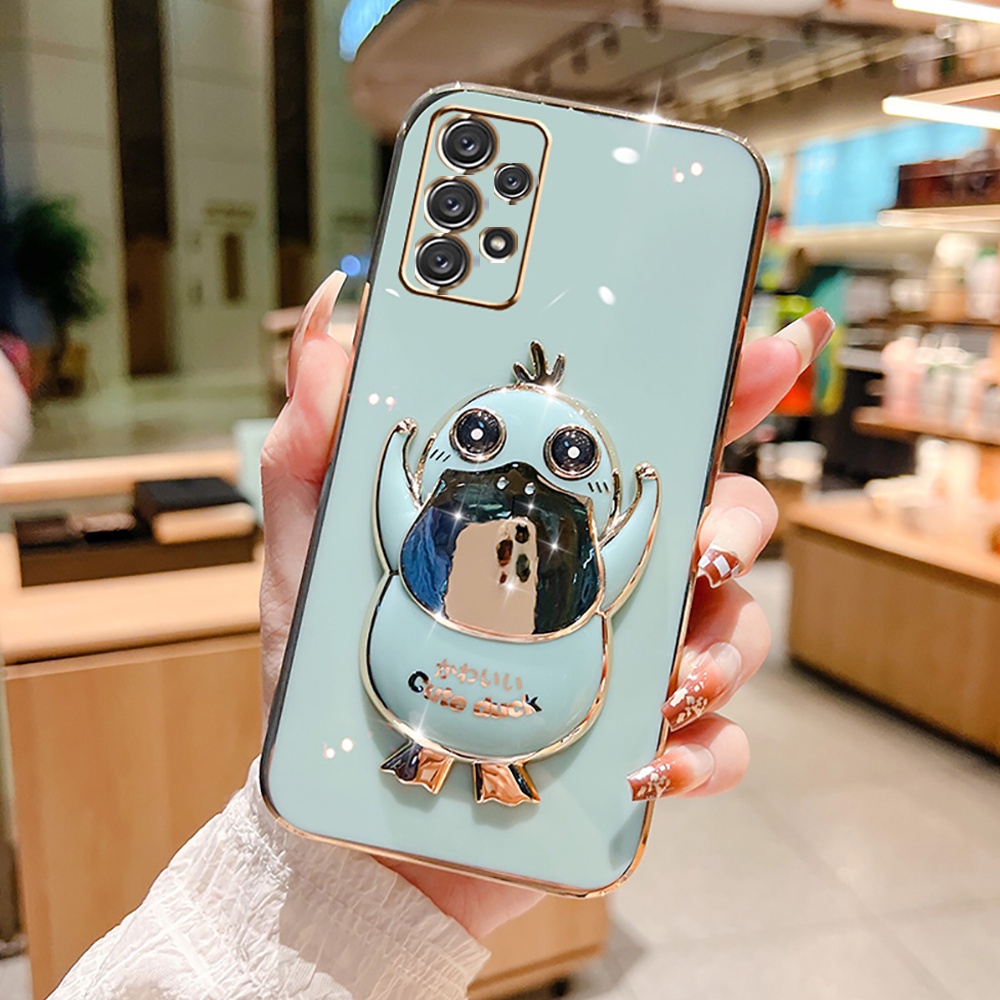 Cute Psyduck Case for Samsung A04S A23 A13 4G A03 A03S A02S A21S A12 A11 A20S A52 A52S A50 A50S A30S M11 M12 Cases Plating Duck Folding Stand Holder Rubber Soft Phone Cover