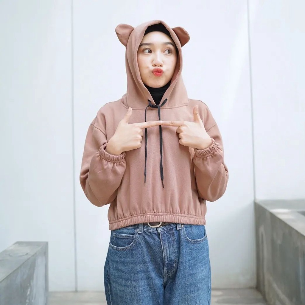 Hoodie Sherpa Cute Bear Crope bahan plecee Terbaru 2023 / Sweater Crope Remaja Terbaru 2023/ Hoodie remaja kekinian / Sweater Hoodie Sherpa Crope / Hoodie Wanita kekinian / Hoodie lembut terbaru 2023