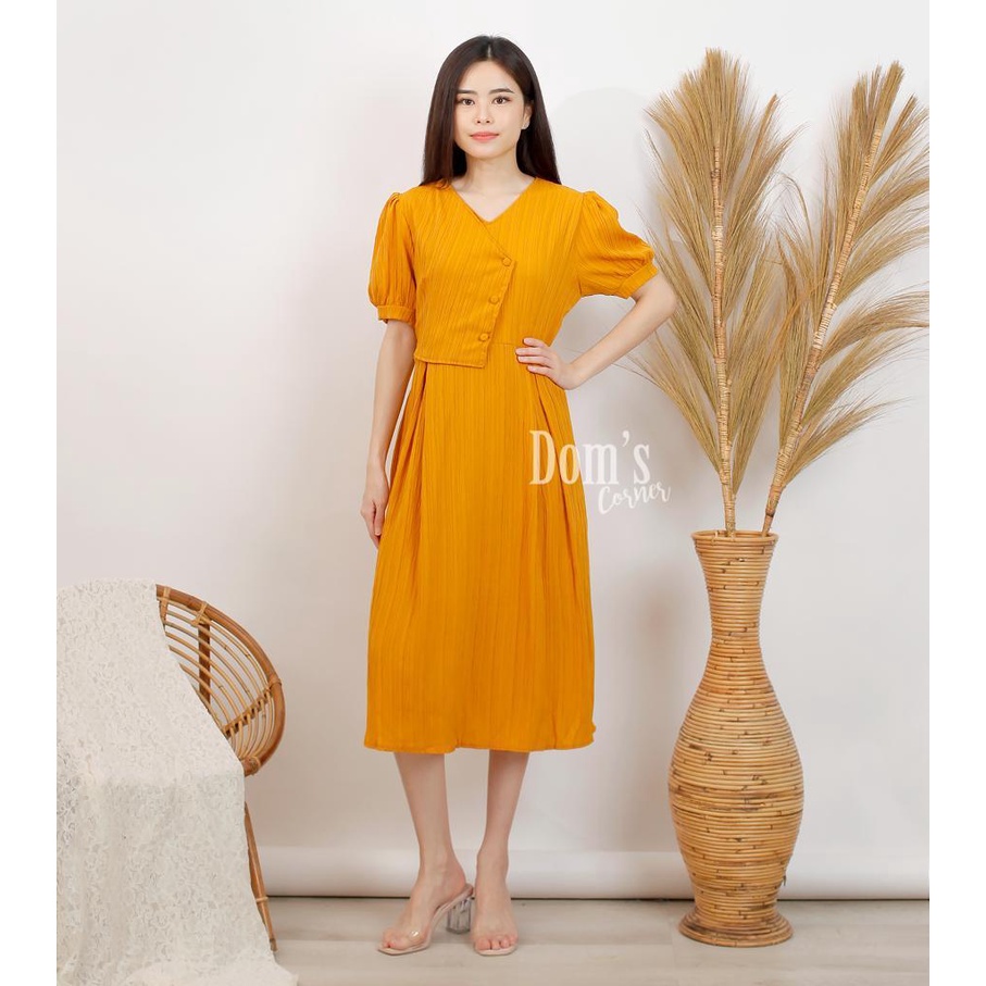 Domscorner - Vullia dress - puff sleeve dress - korean dress - a line dress - flare skirt dress