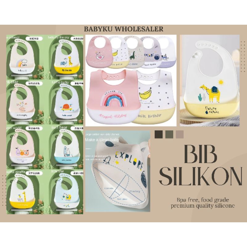 Slabber bayi silikon / Celemek makan bayi anti air / Baby bib silicone