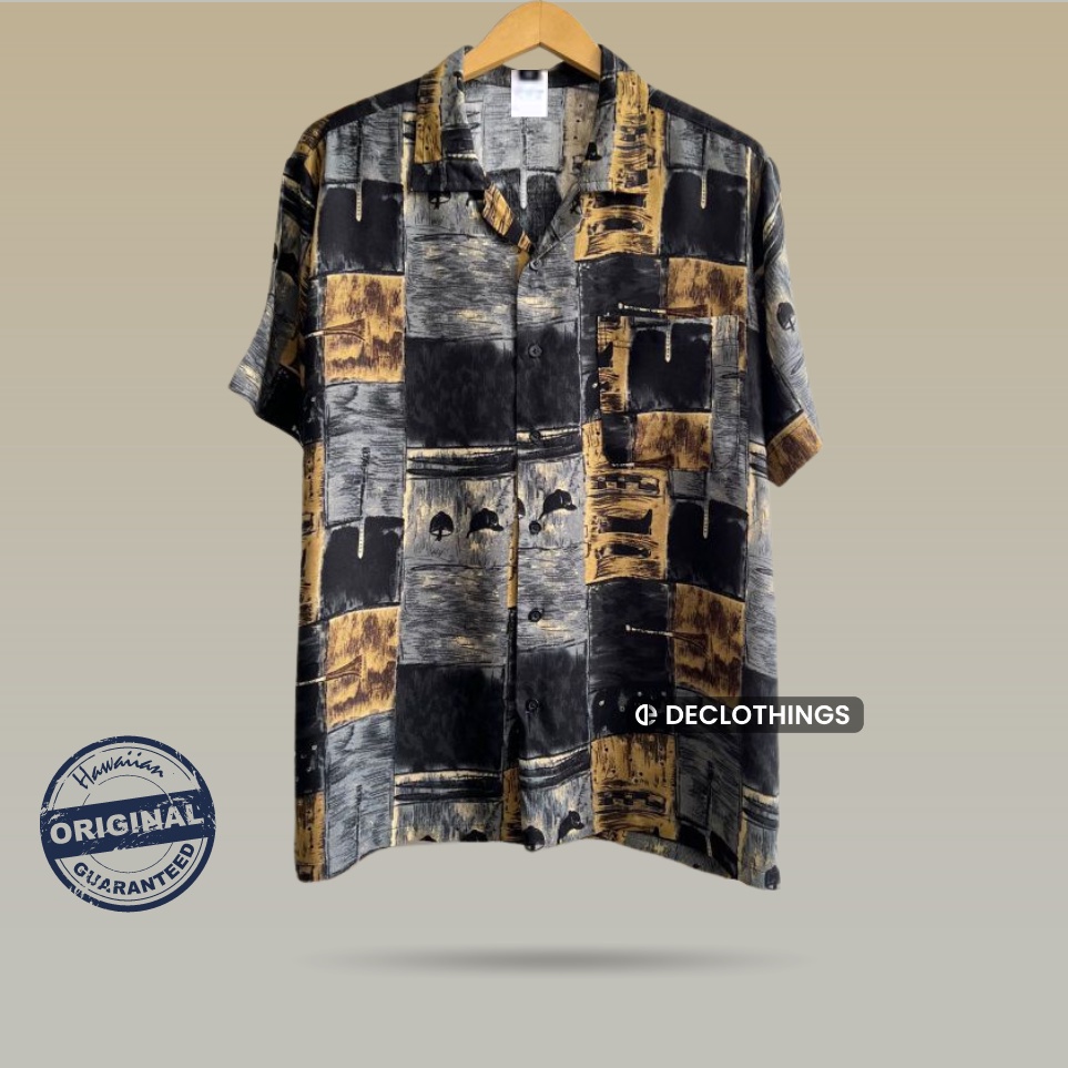 kemeja Hawaiian Shirt Pria Baju Pantai Hawai Printing Motif Pattern katun Rayon Lengan Pendek