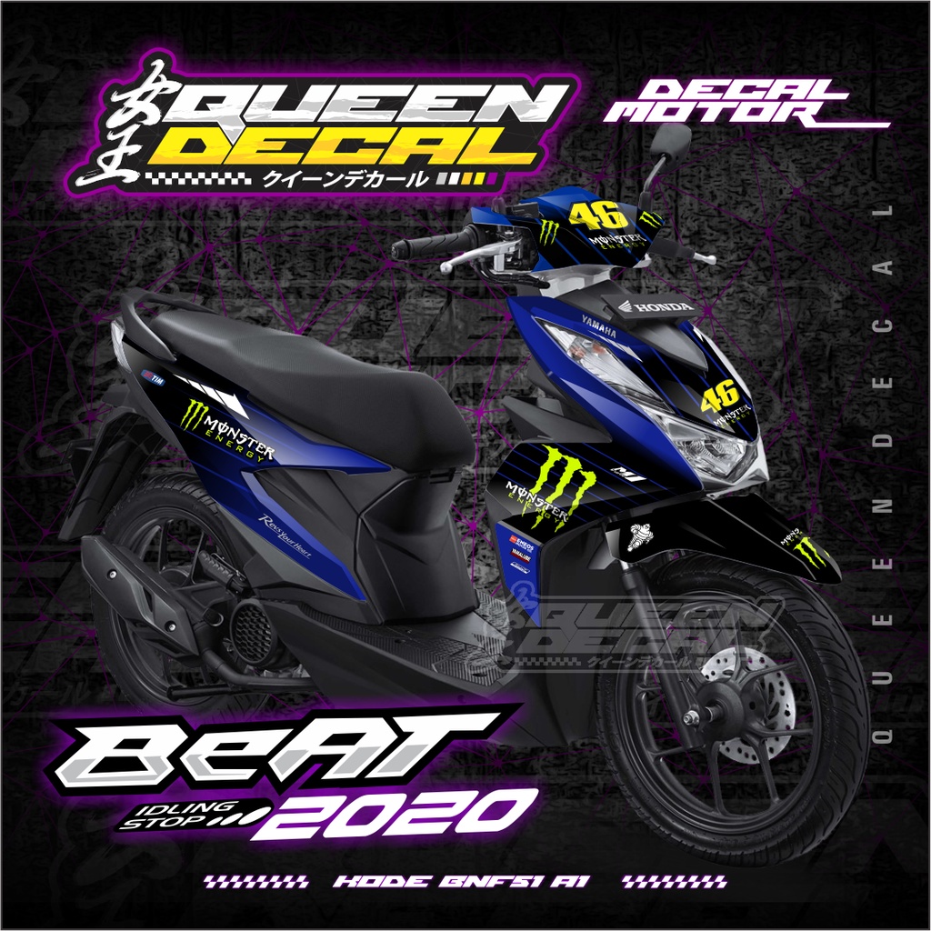 DECAL MOTOR STIKER FULLBODY BEAT NEW 2020 - MOTIF BIRU 46 - KODE BNF