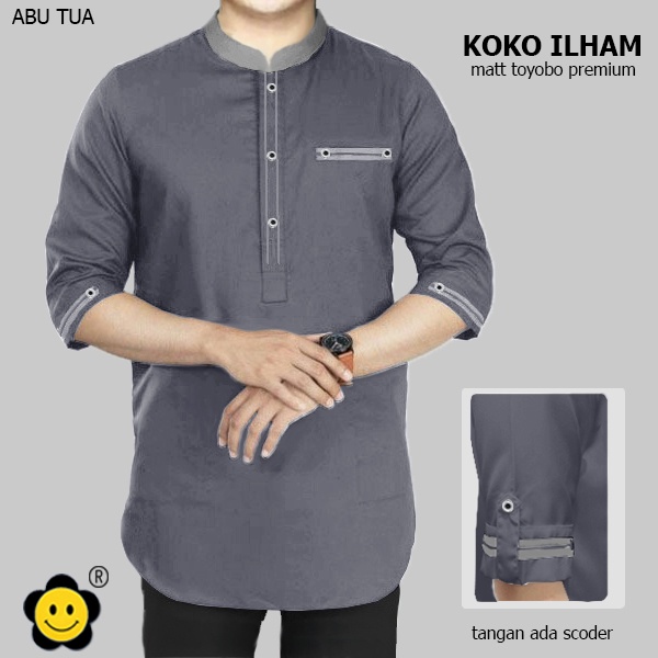 Koko Ilham - Central Grosir Fashion (CGF) - Ukuran S-3XL - Matt Katun Toyobo Import - Baju Koko Qurta Pria - Baju Koko atasan Pria - New Arrival