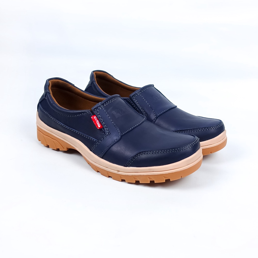 Sepatu Slip On Kulit Asli Pria Original Model Casual HIRIO BIRU