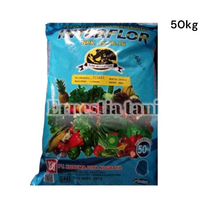 Pupuk NPK 16 16 16 INTERFLOR 50KG unsur hara makro primer Nitrogen (N) : 16% Fosfat (P2O5) : 16% Kal