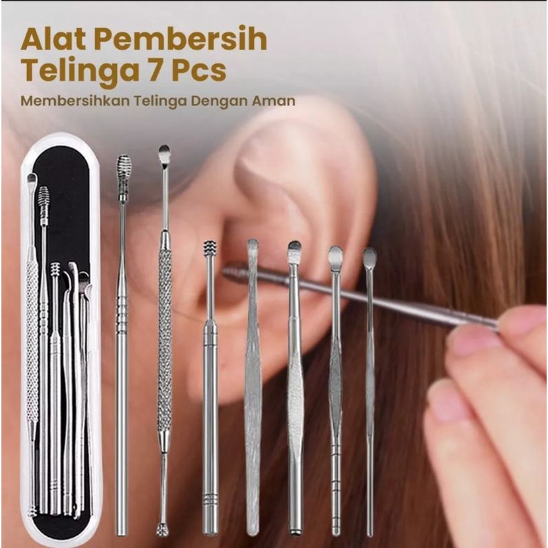 Alat Pembersih Kotoran Telinga Set Isi 7 Pcs - Paket Korek Kuping Stainless steel Lengkap