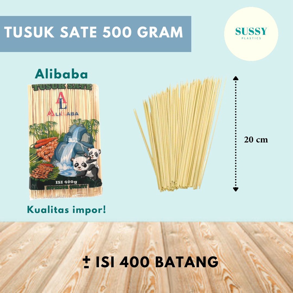 TUSUK SATE BAMBU PANJANG 20 CM ISI 400 GRAM MERK ALIBABA KUALITAS IMPORT