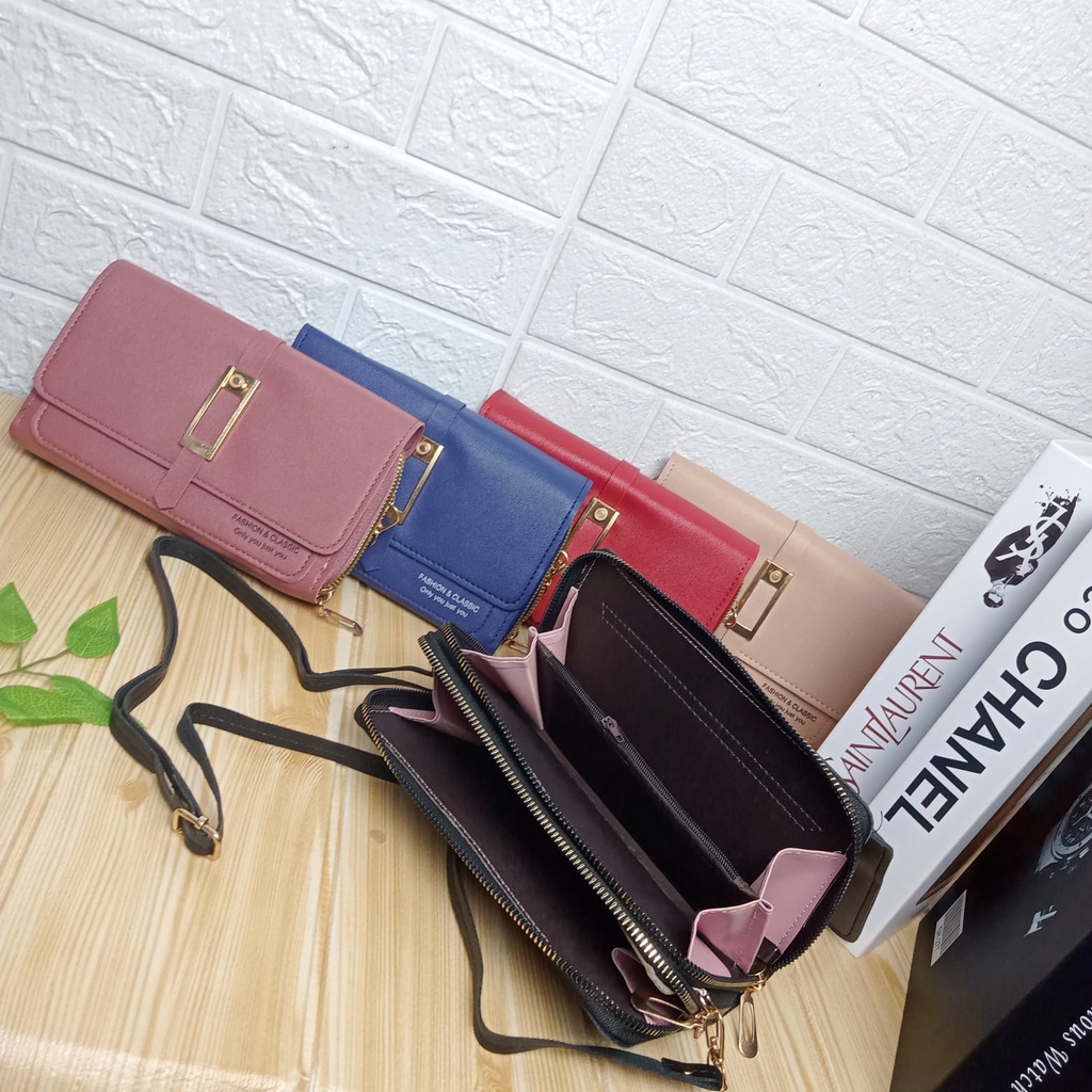 Dompet Panjang Wanita Zipper Multifungsi Fashion Korea Style Kasual Tas Selempang Hp Cewek PU Satu7an D68