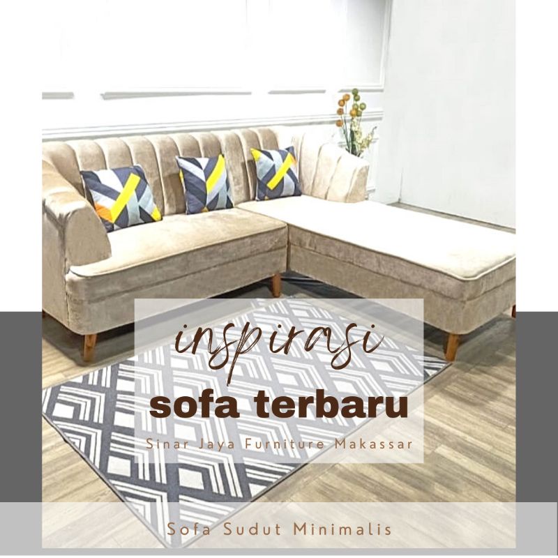Sofa sudut minimalis - cream, pink