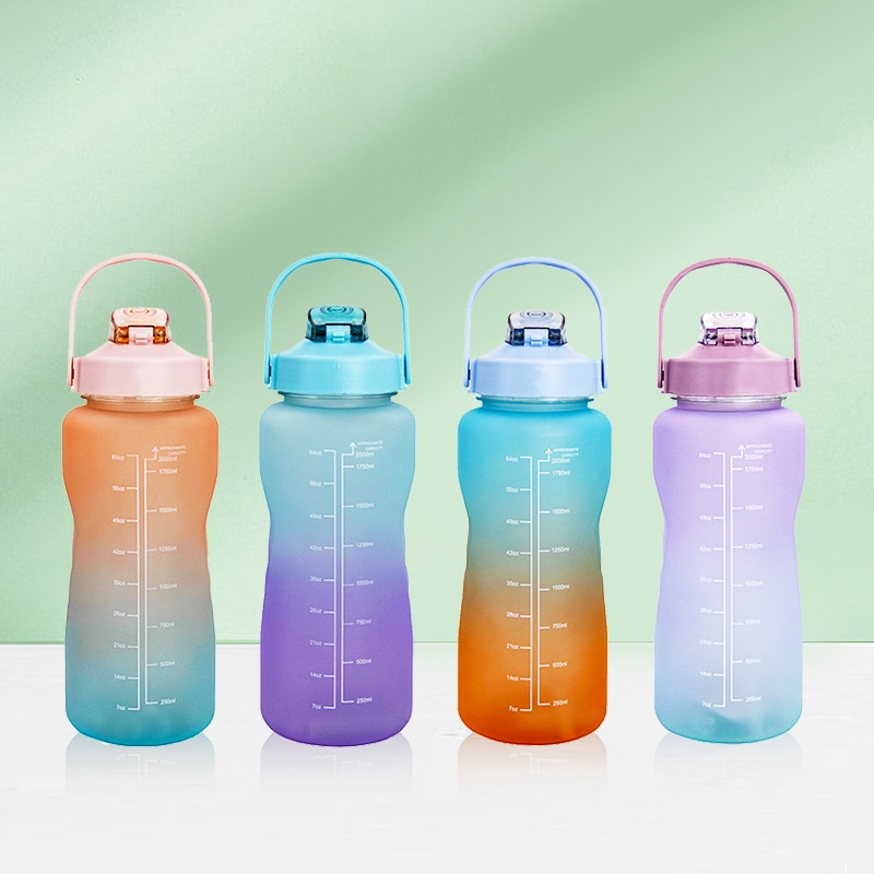 Botol air 2000ml botol minuman tahan bocor plastik 2L cangkir air olahraga portabel-Impor 7 warna