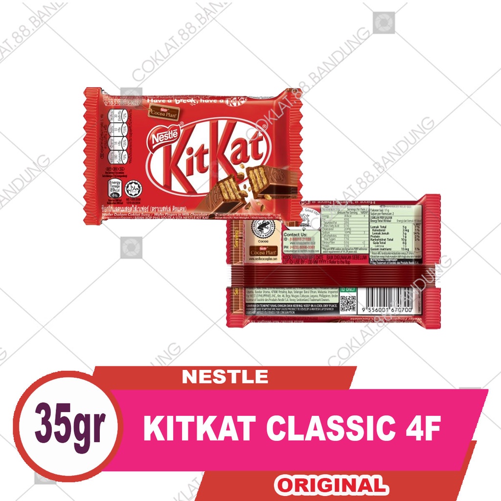 

KITKAT 4F 35GR COKELAT ORIGINAL, NESTLE KIT KAT 4 F 35 GR CLASSIC 35 GRAM 4 FINGERS 35G