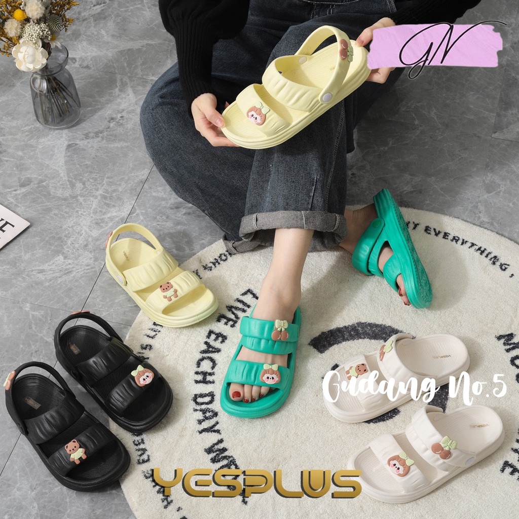 GN-7070  Sandal Selop Jelly Tali Dua Wanita Motif Cartoon Import Yesplus PCU