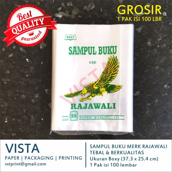 

monggo] Sampul Buku Plastik Boxy merk Rajawali, 1 PAK Isi 100 lembar