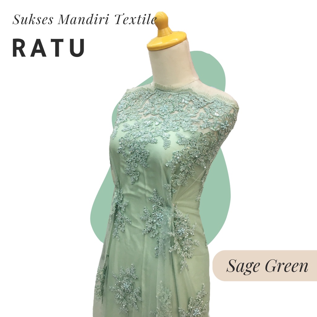 [RATU] Brukat Tile Premium Mewah Tile Full Payet Warna Sage Green Hijau | Harga ½ meter = 50 cm (Bah