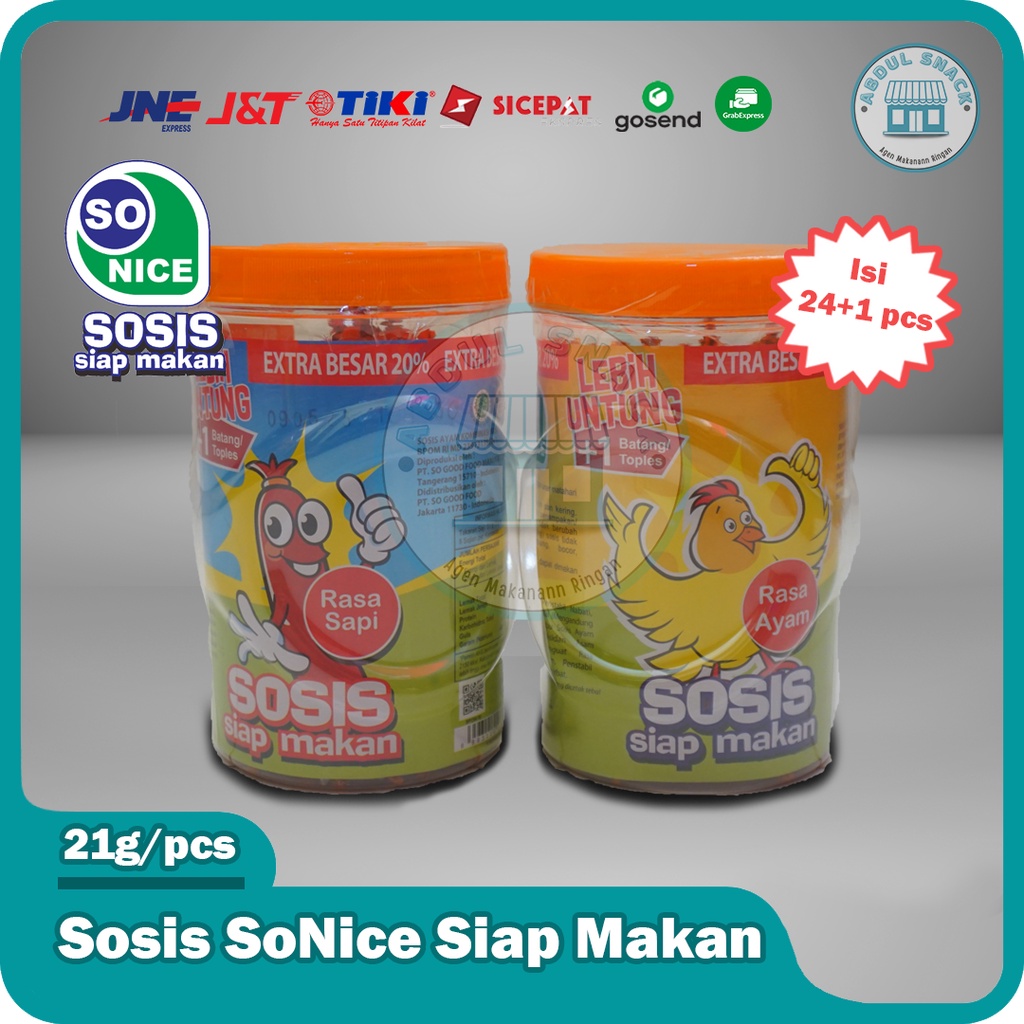 

Sosis So Nice Extra 20% Siap Makan Rasa Ayam & Sapi Toples isi 24+1