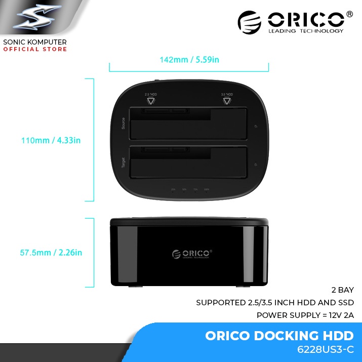 ORICO 6228US3-C USB3.0 Dualbay Docking Station for HDD/SSD 2.5&quot; &amp; 3.5&quot;