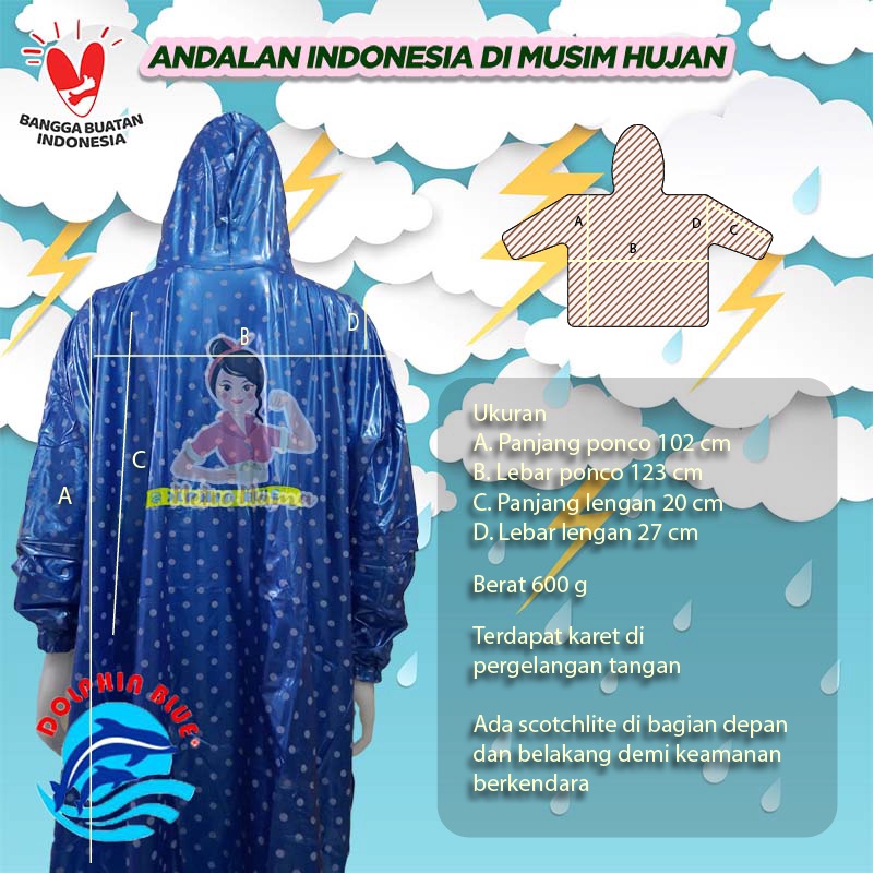 Jas Hujan Poncho Lengan DOLPHIN STAR POLKADOT Ukuran BIG SIZE JUMBO