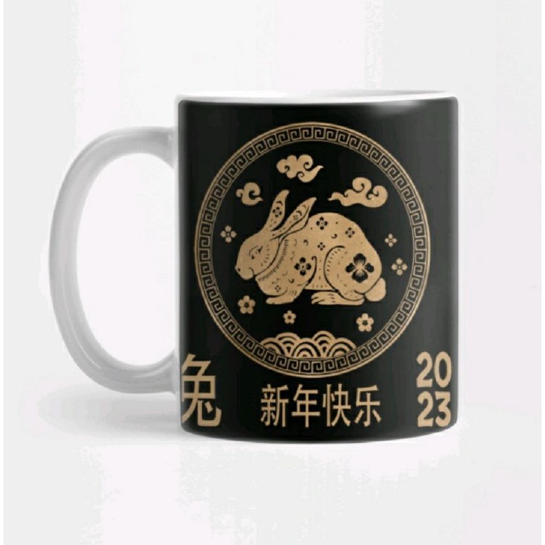 Mug Cangkir Motif Tahun Baru Imlek 2023 Tahun Kelinci | Gelas Hadiah Imlek Tahun Baru Kelinci