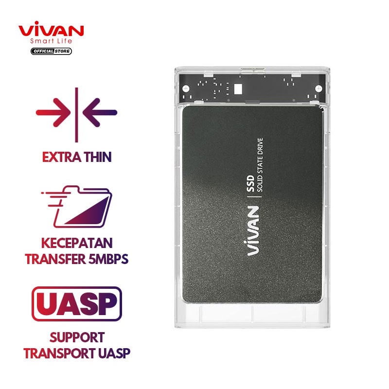 VIVAN SSD Case Transparent External Hard Drive Enclosure USB 3.0 TO 2.5 INCH Garansi Resmi VSHD1 by.sultan