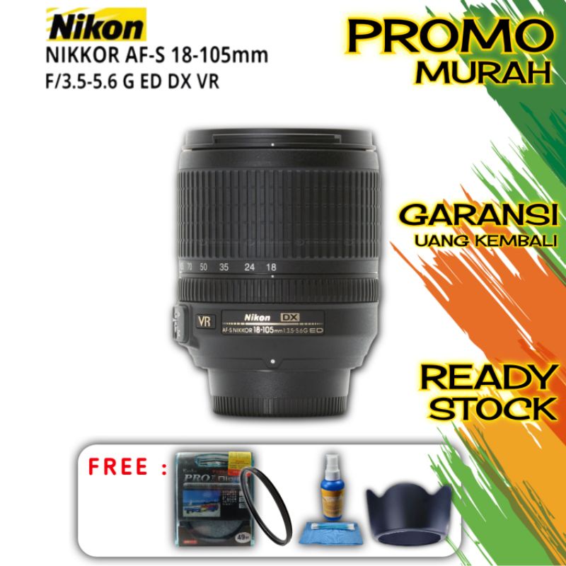 ( NEW ) LENSA NIKON AFS 18-105MM VR 3.5-5.6G BARU DAN BERGARANSI 1 TAHUN FOR D7200 D3400 D5600 D5300
