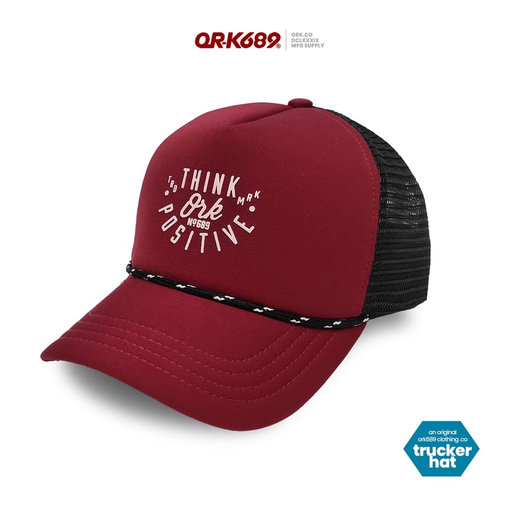 Topi Pria Distro Original Topi Baseball Pria Jaring Trucker Hat Truplus Maroon Black ORK689