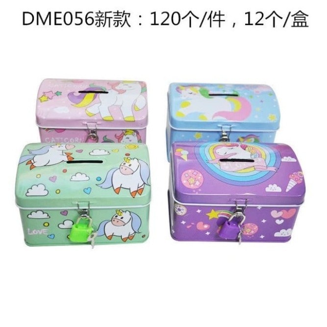 CELENGAN KALENG Kunci SAVING BOX TEMPAT PENYIMPANAN UANG MOTIF UNICORN