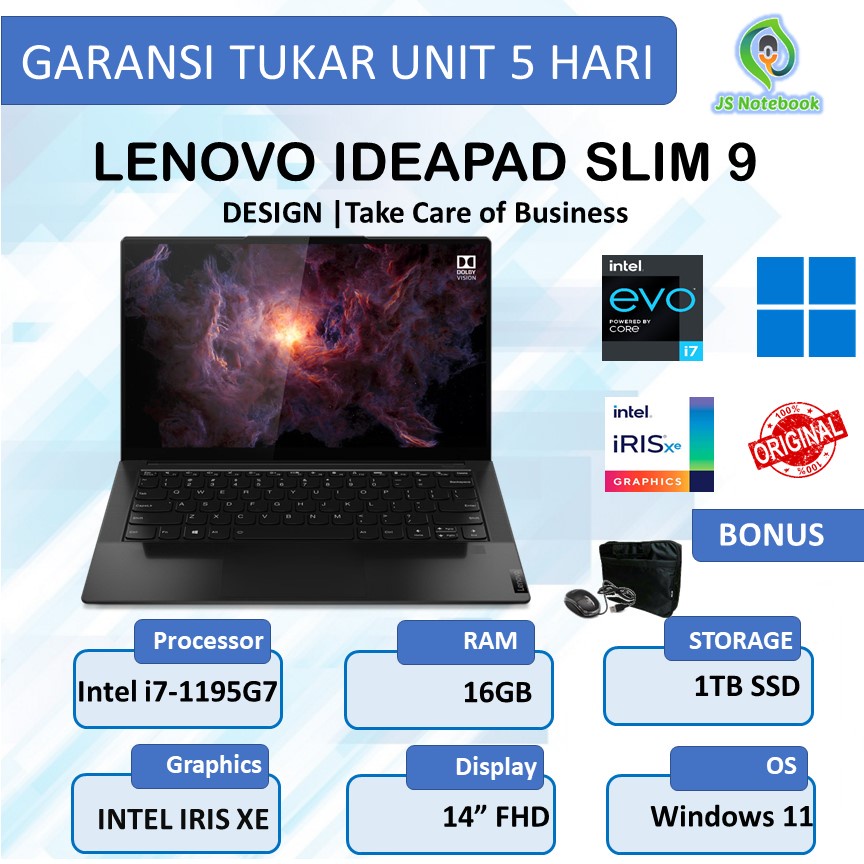 LENOVO IDEAPAD SLIM 9 LEATHER TOUCH i7 1195G7 16GB 1TB SSD 14" 4K UHD