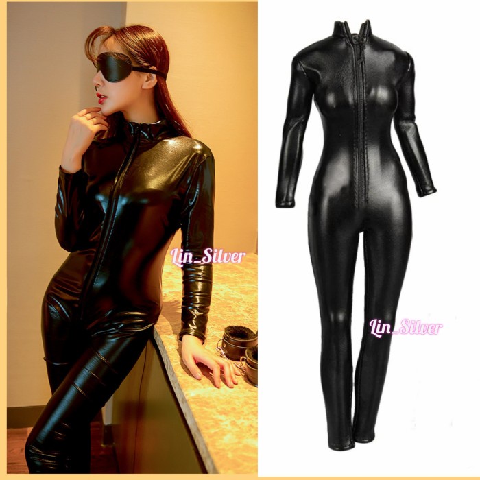 Dress Lingerie Costume Kostum Hitam Ketat Latex Seksi Wanita Cat Woman L Xl