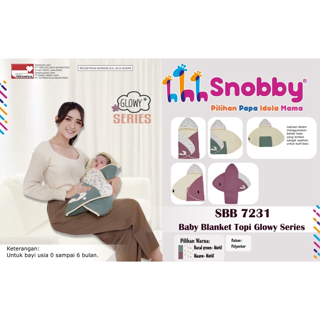 Snobby Baby Blanket Selimut Bayi Topi Lembut Motif Print Glowy Series - SBB 7231