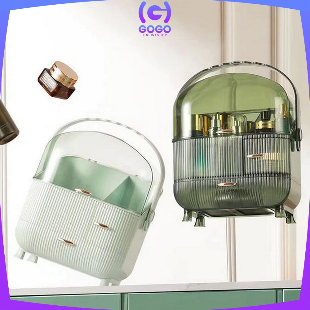 GOGO-K140 K141 Rak Kosmetik Akrilik Multifungsi Penutup Anti Debu Portable / Tempat Penyimpanan Kosmetik Makeup Acrylic Orginizer Box Storage Import