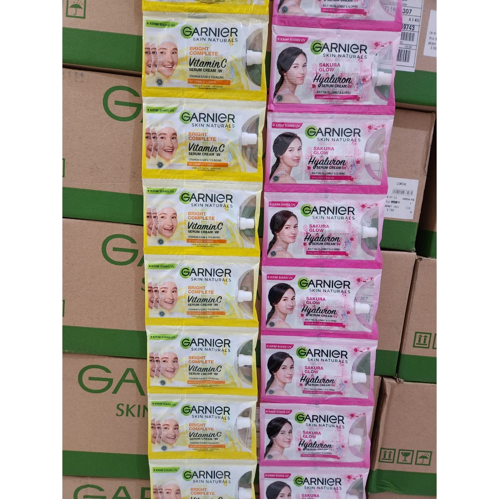 GARNIER SERUM UV DAY CREAM SACHET (1 Lusin) 7ML x 12pcs I SAKURA GLOW I BRIGHT COMPLETE