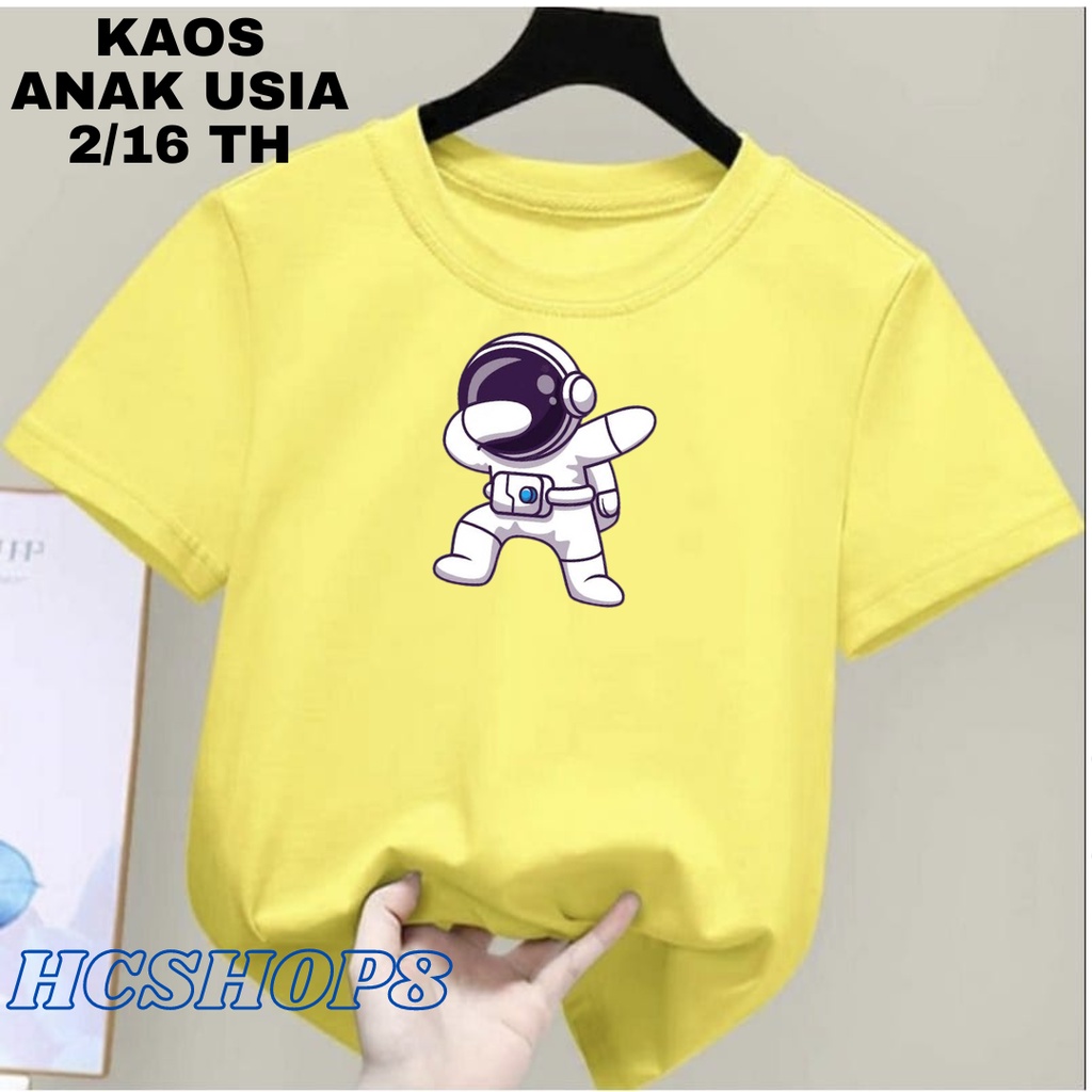 Kaos Anak Logo Astronot Usia 2-16th Unisex Cowok Cewek Kaos Oblong Anak Pakaian Anak Laki Laki Perempuan