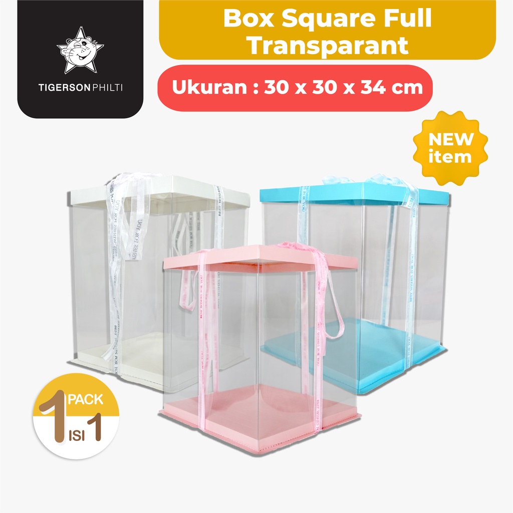 

Cake Box Full Transparant Square Mika/ Packaging Kue 30x30x34 cm
