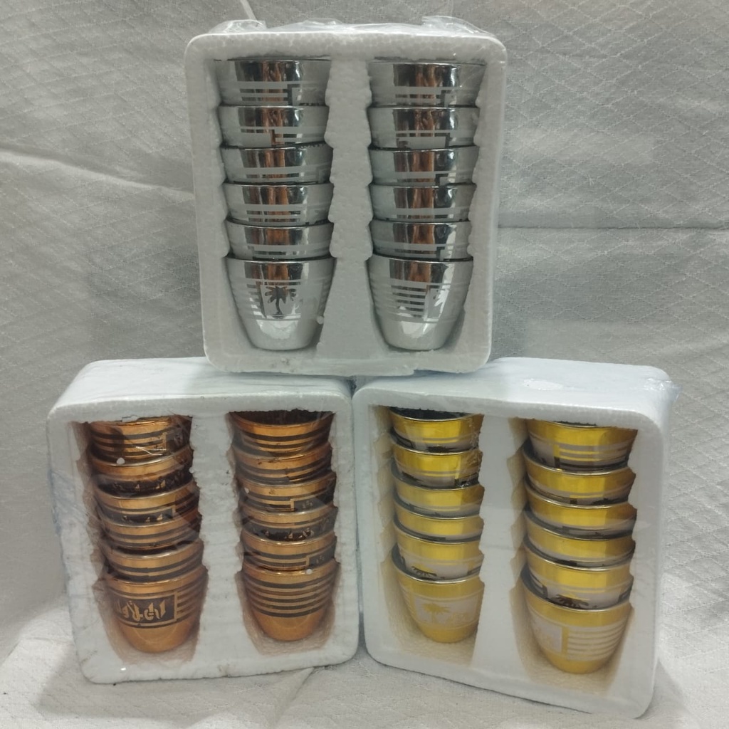Gelas Air Zamzam Gold Silver Set 12 pcs Gelas Cucing Arab Premium untuk Oleh Oleh Haji dan Umroh