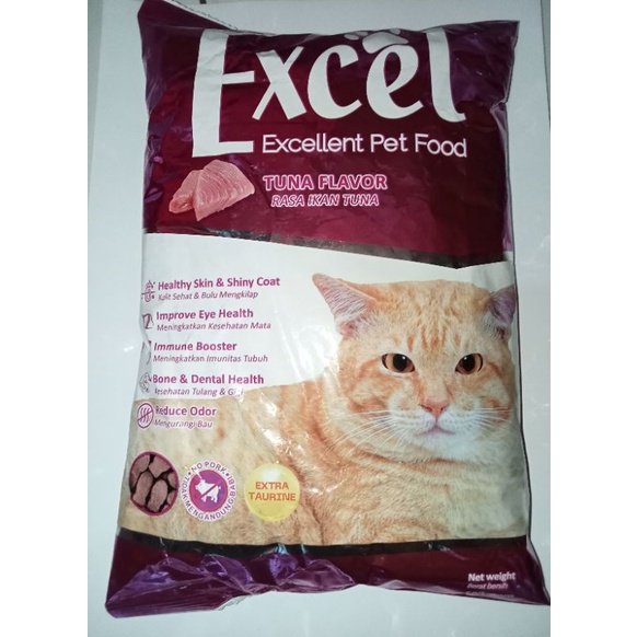 Excel ungu kemasan 500 gram rasa ikan tuna bentuk ikan makanan kucing anggora