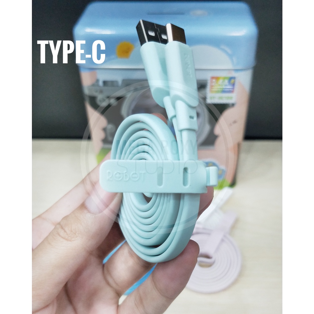 (1 Kaleng isi 30pcs)Robot Data Cable RT-AC100 Colorful USB Kabel Data Fast Charging TYPE-C free toples celengan cantik by.sultan