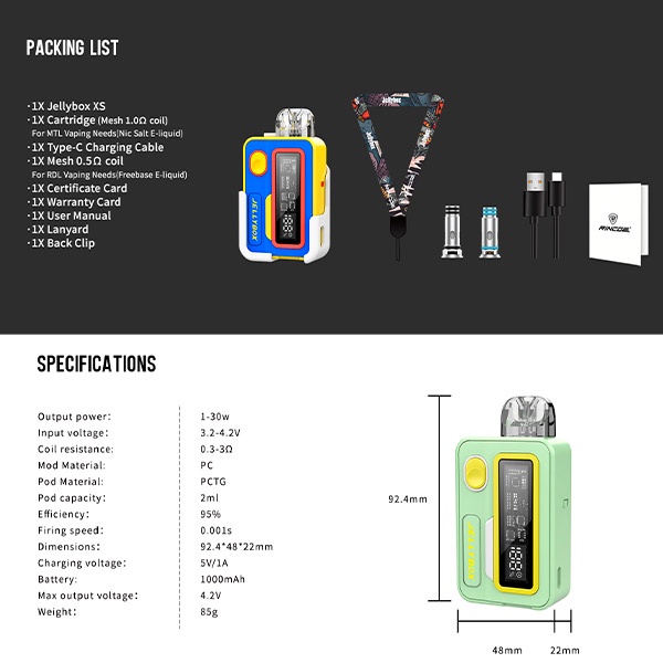 JellyBox XS Pod Kit 30W 3-Color Led Lights Original