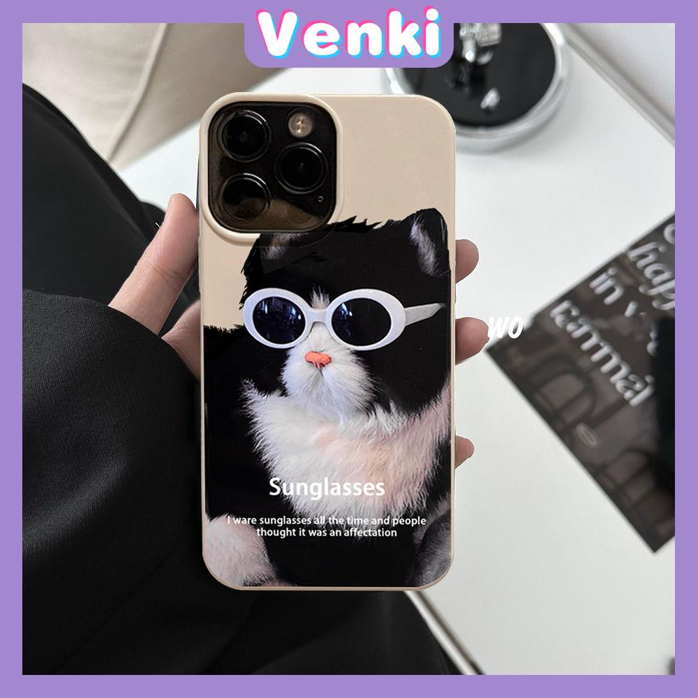 Case For iPhone 14 Pro Max Soft TPU Candy Case Cute Sunglasses Cat Glossy Khaki Back Cover Camera Protection Shockproof For iPhone 13 12 11 Pro Max 7 8 Plus X XR