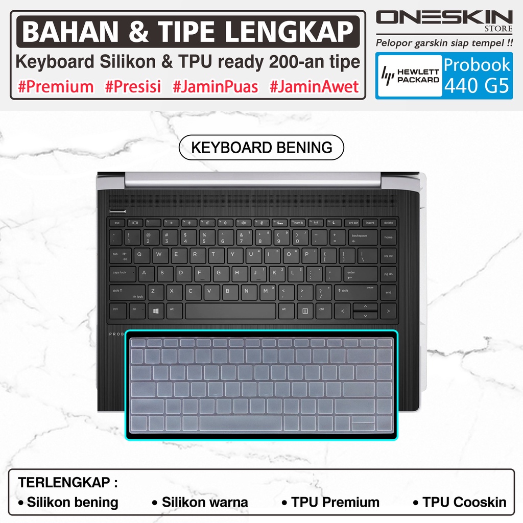 Garskin Sticker Laptop Pelindung Keyboard Screen Protector HP ProBook 440 G5 Gambar Full Body Silikon Bening Warna Glossy Doff Anti Blueray