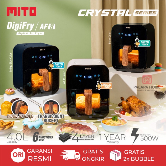 Fryer Air Fryer Mito Af8 Af 8 Low Watt 4 Liter 4L Transparan Crystal Series