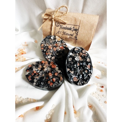 Salt Bar Pink Himalayan Charcoal Sabun Garam Gatal Alergi Jerawat Alami Spa Scrub Natural Handmade Soap 60-65Gr